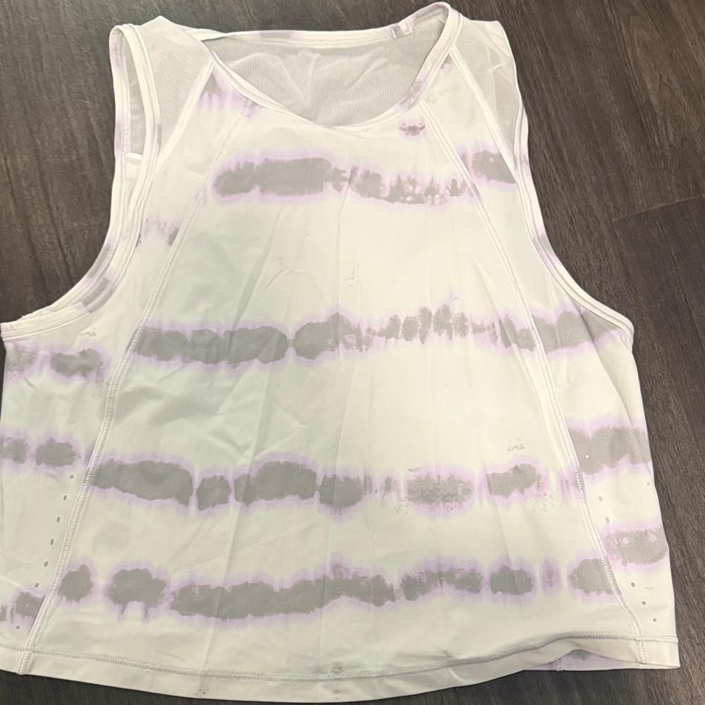 Women's White and Purple Tie-Dye Tank Top
